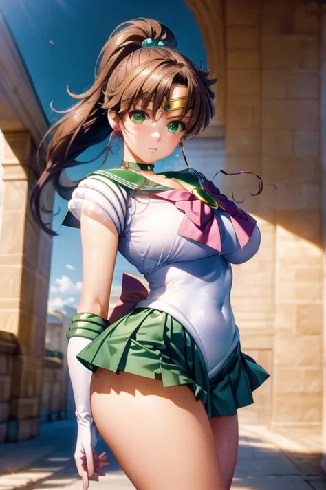 sailor juvita、makoto kino、large breasts、good body、poses that accentuate the chest、blushing、high ponytail、hmjupiter, green eyes, ...