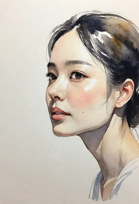 Elegant Maiden,(watercolor \(Moderate\):1.25),Pen sketch，Gentle brushwork，Draw delicate lines with a pen，Fluid Action，微妙的ink色调，G...