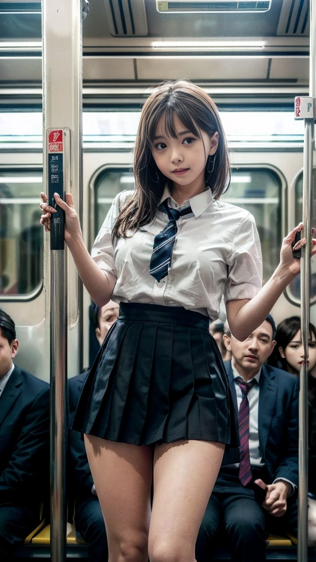 masterpiece, Highest quality, 8k, Young and beautiful girl, Baby Face、The clothes are big、photo shoot, Cute Face, Thighs, (((Many men、Crowded train、in the train、Surrounded by men、be impressed、Crazy behavior))) (((Embarrassing)))、Embarrassing、No makeup, 10 generations, Detailed face, Background Blur、Tight waist、((((School uniforms、White shirt、Checked mini skirt、Lift up your skirt、Showing pussy、Show me your pussy)))), short hair、Light brown hair、((痛みに耐えながら自分でLift up your skirtください..))、Bright classroom、Thighs、Spread your legs、short hair、(Droopy eyes、Round face、Lovely)、((Many Hands、Iの全身に触れてください))、(Please be molested by many men、I&#39;I was molested from behind)、genital、(Touching the body、chestをこすった、Having your groin touched、Many Handsに、Touching pussy)、(((Men hugging each other、Many menが後ろから抱きしめている、Men, please pet the girls.&#39; chest)))