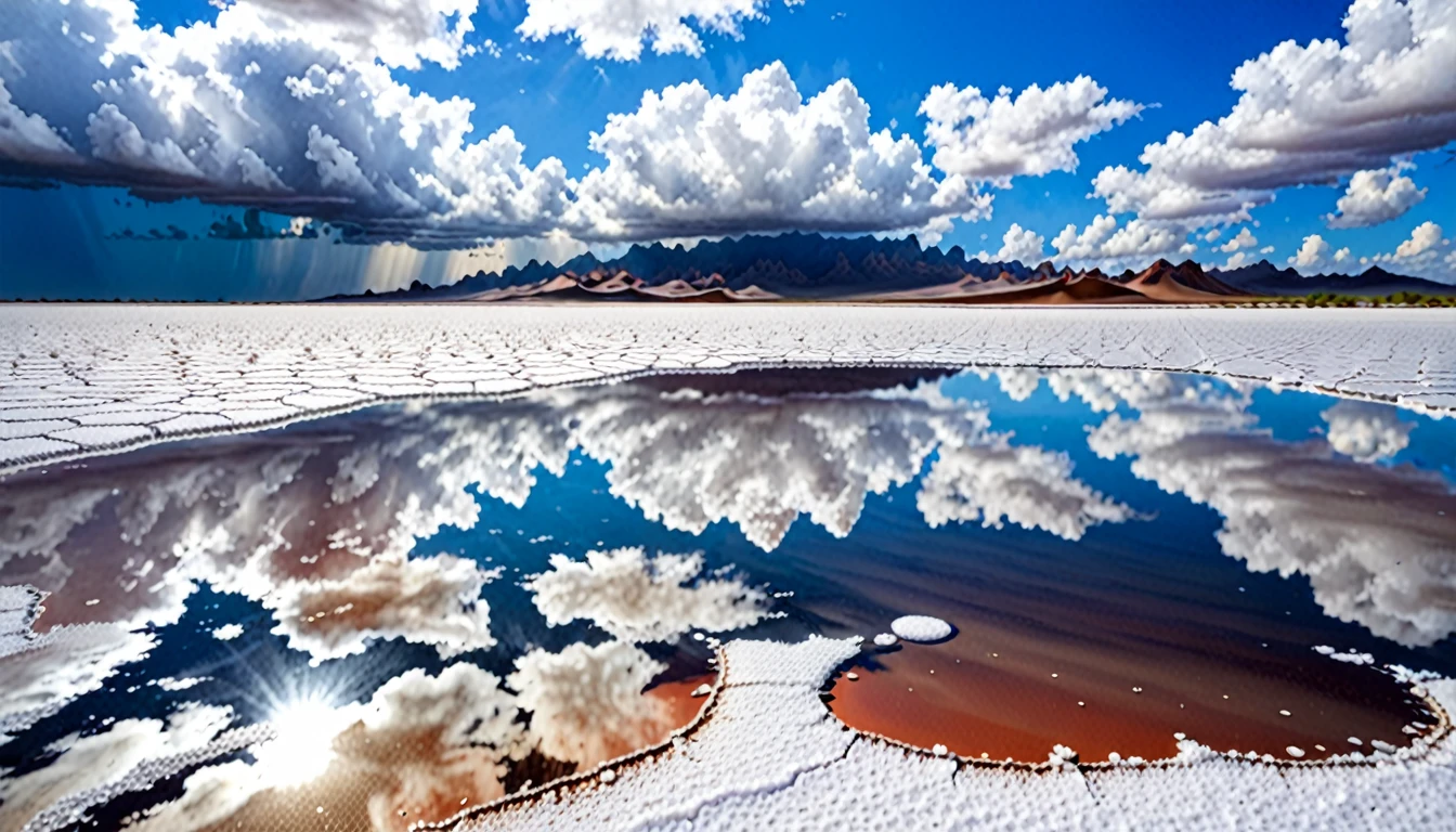 desert that during the rainy season becomes a giant mirror. The reflection of the sky on the wet salt creates an optical illusion that makes you feel like you're walking on clouds.