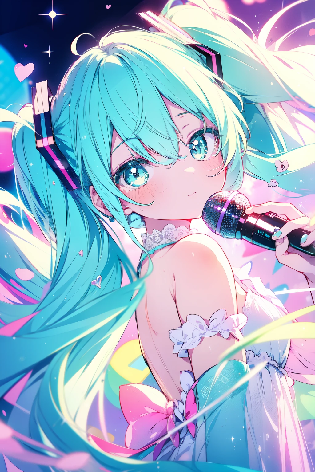 miku hatsune, sweets dream, A colorful world, cute, pastel, like, sing🎤, enjoy, Highest quality, masterpiece