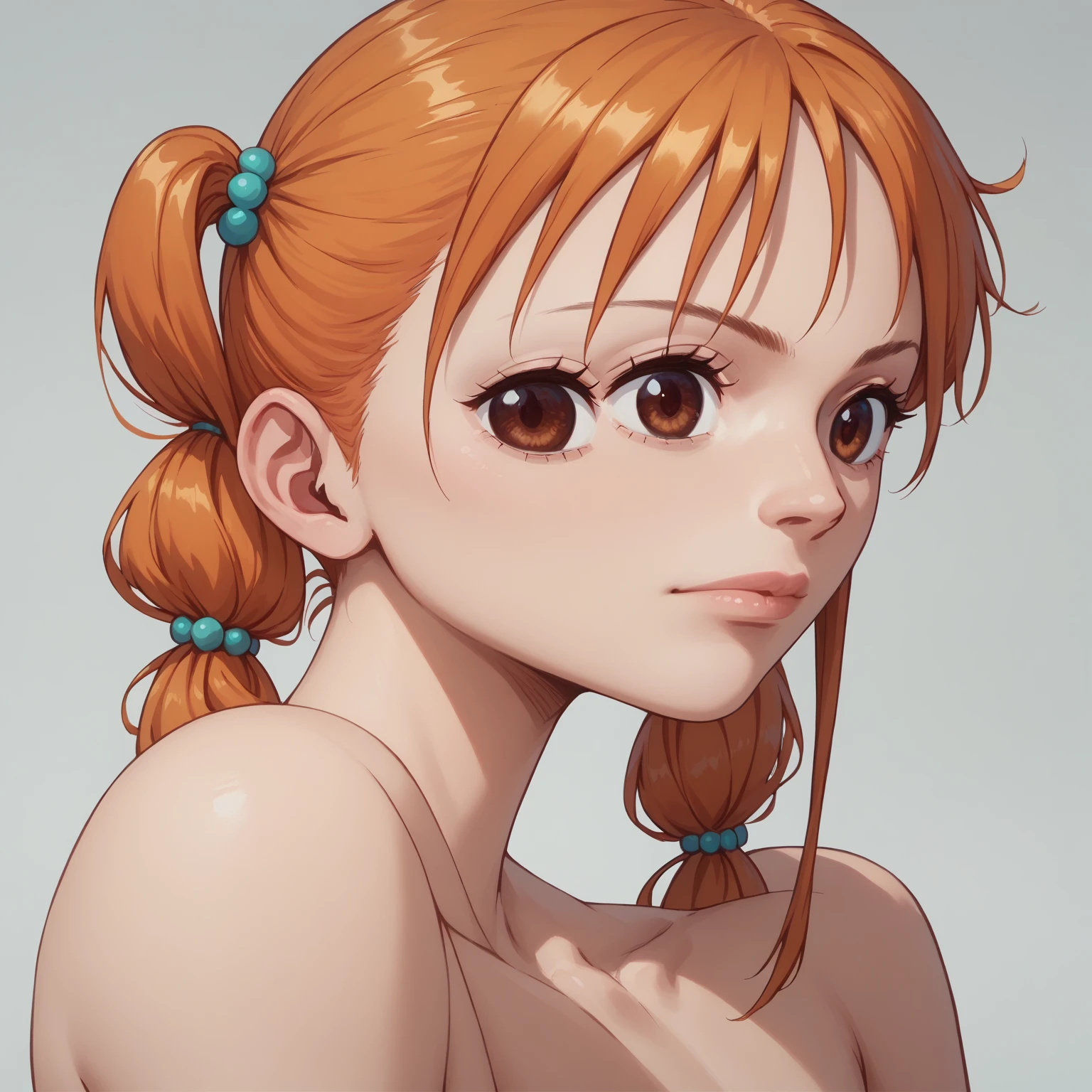 alone,
we,1 girl,orange hair,brown eyes,
Twintail,NSTDA., Naked, Naked, Naked、1 girl, only, beautiful face