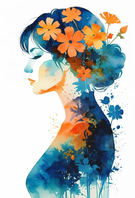 anime style, masterpiece,silhouette of a woman in profile. Inside the silhouette you can see the double exposure with a flower, masterpiece, ((double exposure:1.4)), proportional,Watercolor,wash9urn
