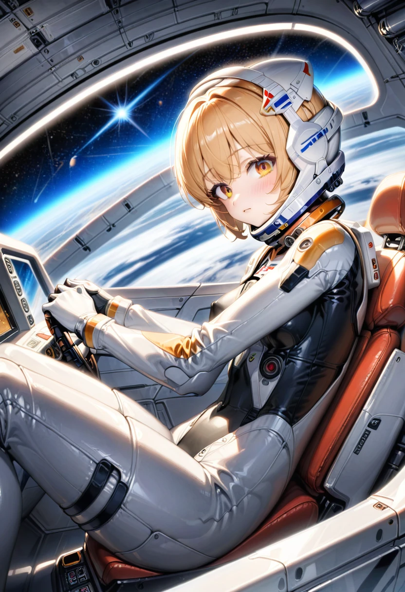 ((Female pilot in the cockpit of a reconnaissance plane), (airplane cockpit), (in flight), (10000 feet altitude)、(sky view):1.7),, short hair, street, emo, BLACK hair, white eyes, eyeliner, apocalypse, girl, nside the (cockpit:1.9) of a (futuristic spaceship:1.6), , blush,sitting on a chair, covered navel, space helmet, muvluv, space helm, plug suit , space helmet, eva helm, space suit, short hair, from below, from side
