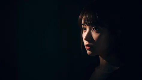 one-girl，deep dark background，Cinematic lighting，
