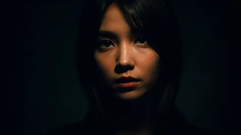 one-girl，deep dark background，Cinematic lighting，