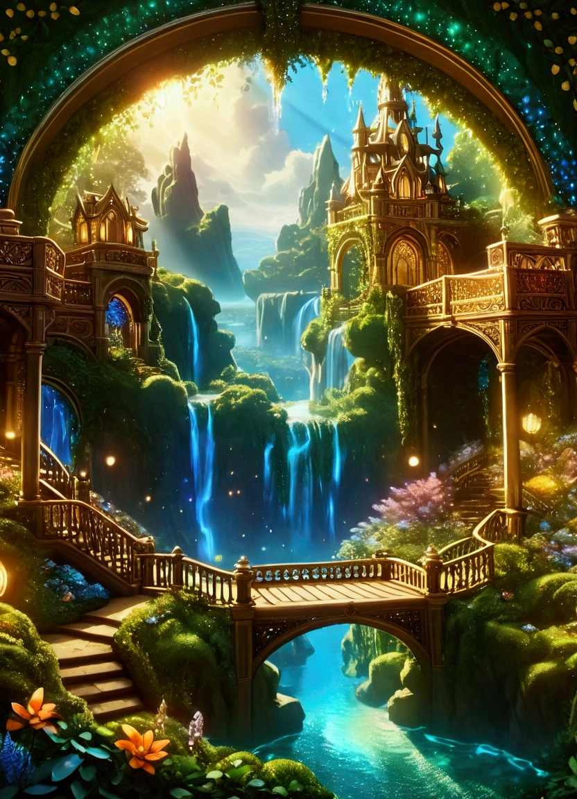 (Enchanted Dreamscape:1.4), (unique concept:1.4), (intricate details:1.4), (masterpiece:1.4, best quality), (photo realistic:1.4), surreal and magical landscape, floating islands with vibrant flora, whimsical creatures, glowing skies with ethereal colors, cascading waterfalls of liquid light, dynamic composition, rich textures, intricate patterns, (ethereal glow:1.2), (mystical ambiance:1.2), vivid and striking, enchanting atmosphere, fantastical elements, dramatic lighting, soft and warm tones, transcendent beauty, rare artistic vision, perfect image quality, imaginative and dreamlike