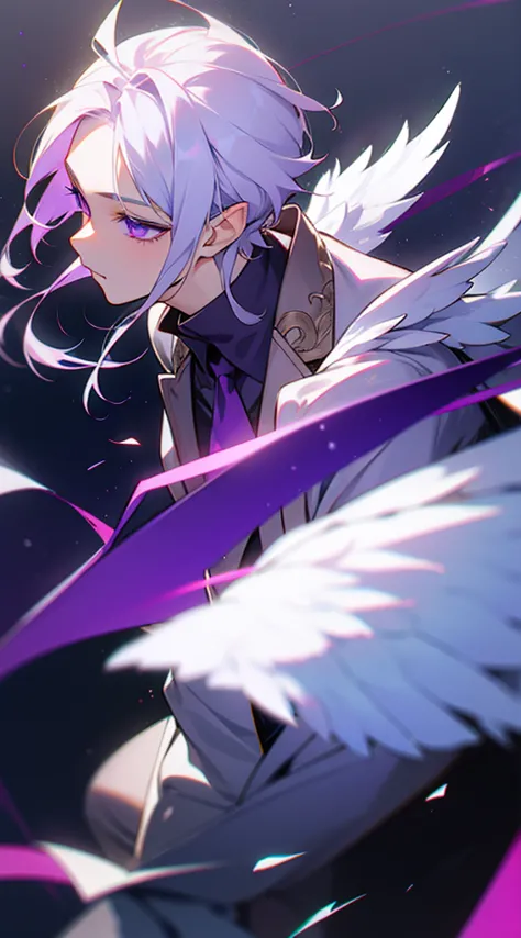 26-year old prince white hair and purple eyes with wings