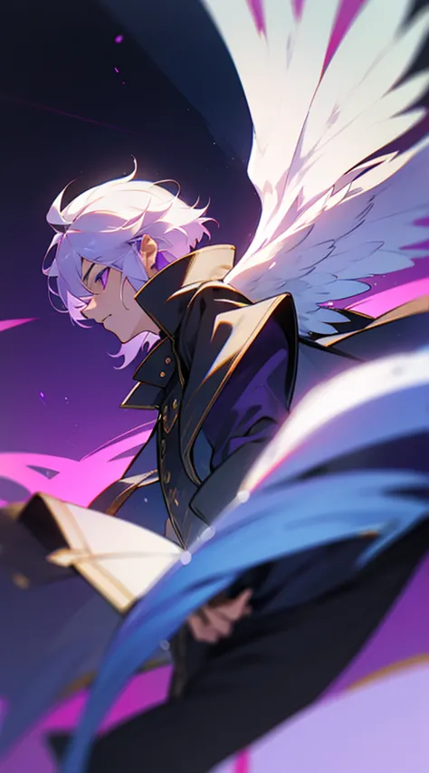 26-year old prince white hair and purple eyes with wings