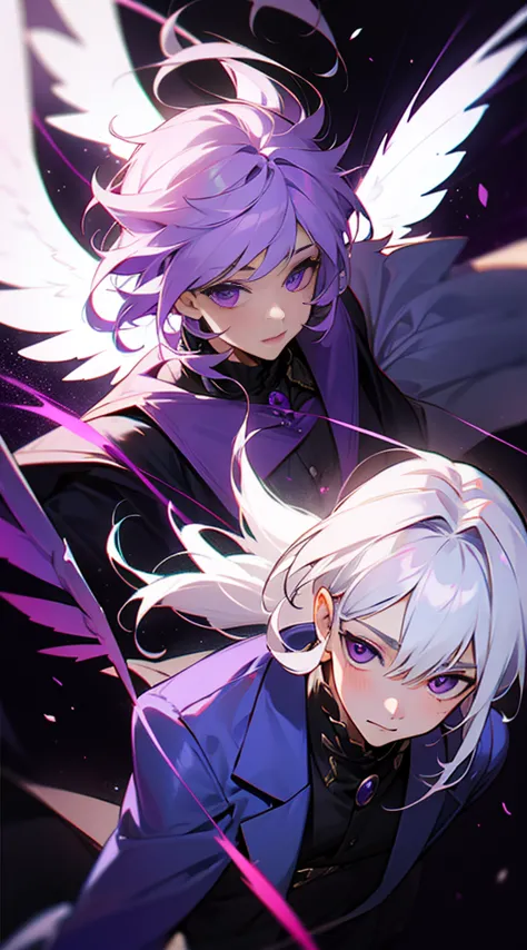 26-year old prince white hair and purple eyes with wings