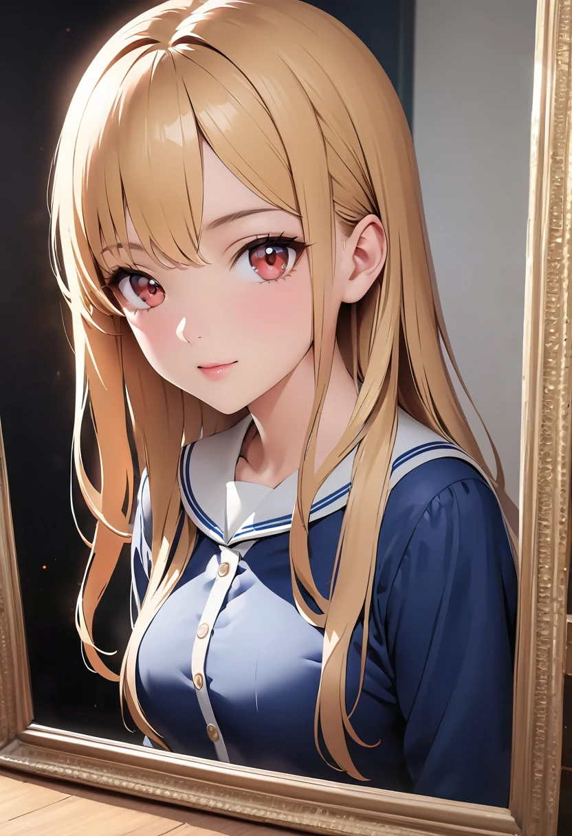 Uma mulher loira com cabelos longos e vestido azul posando para uma foto, estilo de arte anime realista, renderização fotorrealista de garota anime, arte cg de anime suave, estilo de realismo de anime, estilo de arte realista, jovem anime realista, linda pintura digital, Estilo 3D de anime realista, Lindos retratos de anime, estilo de arte anime realista, Retratos de personagens em close-up, 3D Anime Real, retrato estilo anime