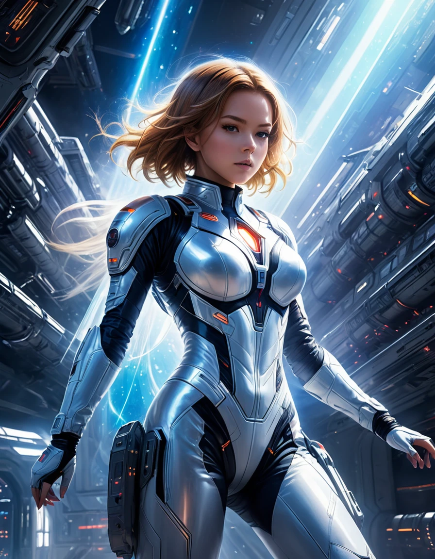 garota em traje espacial, nave espacial dentro, gigantism, gerador de laser, espaço de vários andares, estilo futurista, Sci-fi, Hiperdetalhe, laser no centro, laser do céu, coágulos de energia, Aceleração, flash de luz, velocidade, anime, desenho, 8K, alta definição, Super-resolução, gráficos de mangá, desenho, Primeira pessoa, 8K, alta definição, Super-Resolução --q 2 --ar 1:2