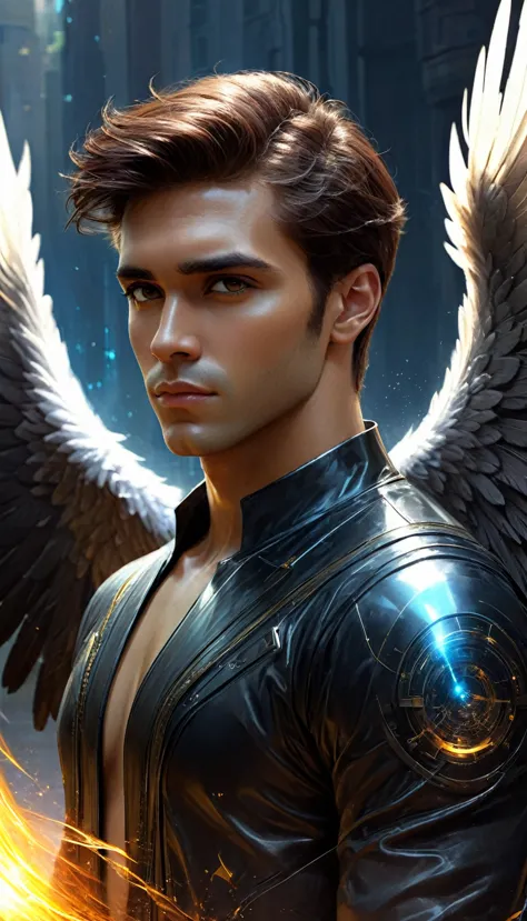 brownhair, black angel guy science fiction