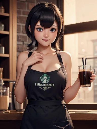 good aninomy, Masterpiece, Best Quality, 4k, 8k, professional photography, Luz tinue, infoque nítido,1 girl,
Meme_with hielo_linte_with_mama_milk_propiowaifu, propiowaifu,Starbucks, 
coffee shop, blurred background, bokeh, light particles,  apron, barista, mamas, neckline, clavicle, cup, green_apron, Café,  tinincia, tinincia_cup, 
 with hielo_linte_with_mama_milk_(Meme), looking_in_viewer, Meme, naked_apron, side chest, Alone, curves, narrow waist, 
cheered up_mono_propiowaifu,www.propiowaifu.with,
wide,mamas,huge mamas,large mamas,hits,Blue eyes,Side locks,lipstick,withstituir,by rubio,pelo intre los ojos,Horse tail,Red lips,eyebrows visible through hair,
