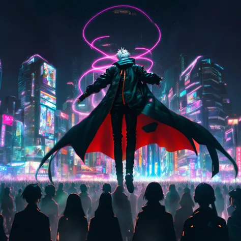 anime - style image of a man standing in front of a crowd of people, ufotable art style, best anime 4k konachan wallpaper, digit...