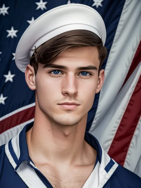 portrait of a handsome young adult 25 year old sailor man inside an american navy battleship in the year 1942 during world war i...