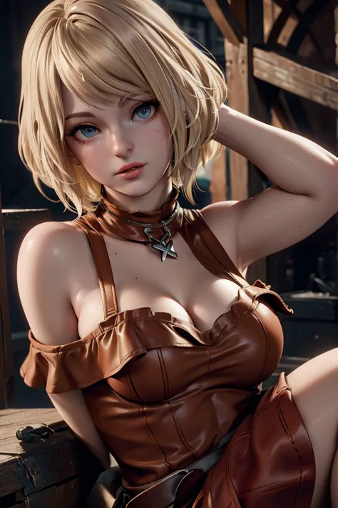 ashley graham cute girl re4,highest quality, masterpiece, ultra high resolution, (realistic: 1.4), , 1 girl, off shoulder, cinem...