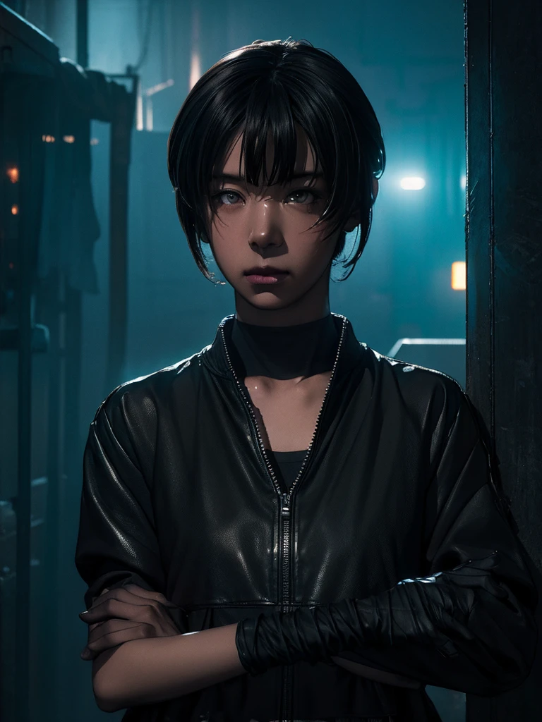 One Girl,.Grainy Neon, synthetic textures, Modified limbs, Worn material, Atmospheric fog, Rebellious attitude, Urban decline, layered storytelling, Sci-Fi Technology, dystopian settings ., super clarity,最high quality,Tabletop,high quality, Very detailed,Realistic