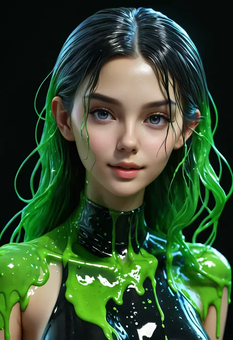 a portrait of photorealistic a girl shape makes from slime, full body, tall slime , stunning pose, perfect, uhd, intricate detai...