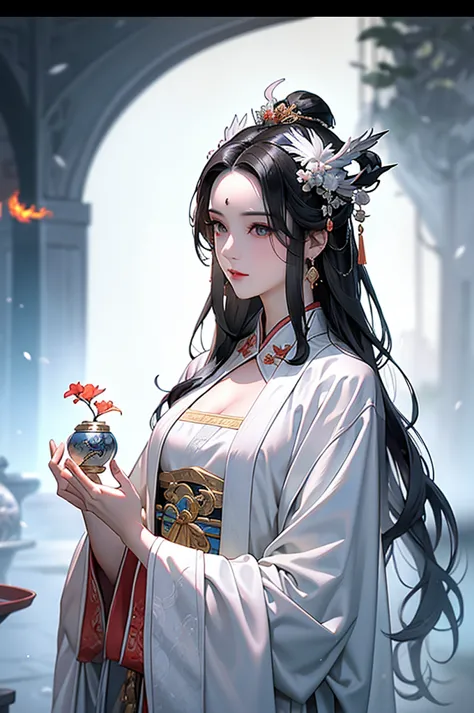 Black Hair, Immortal, Beauty, Royal sister, Stepmother, White Taoist robe, Phoenix Coronet, Hair Bunch, Phoenix Sense,Mature Wom...