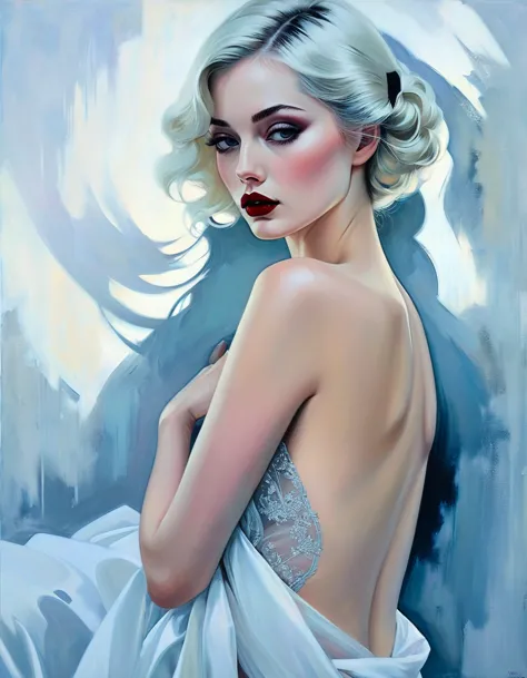 chiaroscuro technique on sensual illustration of an elegant woman, vintage beauty, eerie, very matte painting, by hannah dale, b...