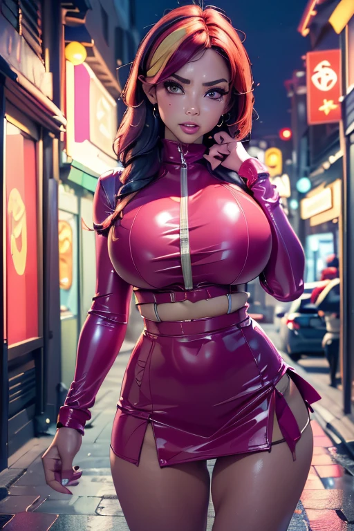 (masterpiece, best quality,)((busty bitches)), ((bimbo faced bitches)) Ecchi Pokemon girl in miniskirt , (colourful clothes, crying mascara lines, visible panties, looking at viewer nervously + frown, bigger breasts), soft sensual lighting , (night time dark alley in town)