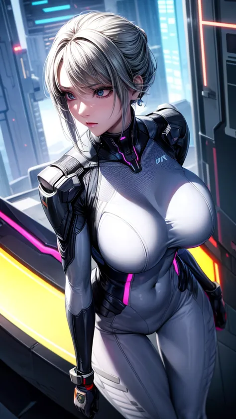 become, woman in futuristic suit, the face is rich in detail, cool, mother, tomboy, very large breasts, (), become熟的脸, (become熟雌...