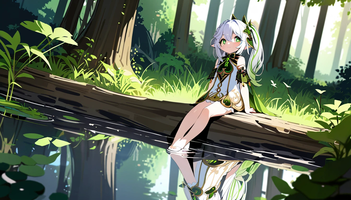 masterpiece,Highest quality,in the forest,alone,One girl,
Nahida,Look Up, Arm support, reflection,Green Eyes,Waterfront,