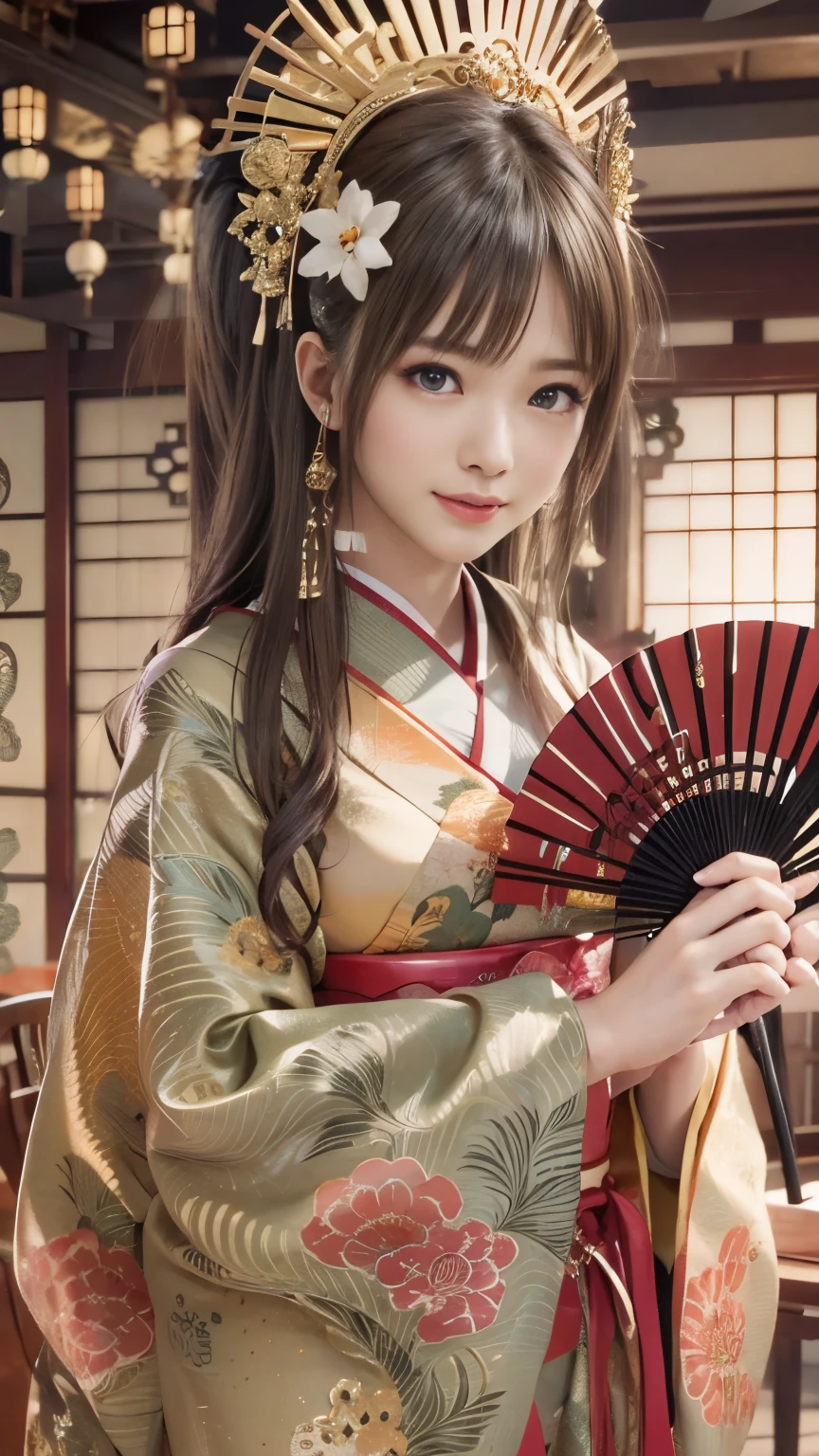 (robe traditionnelle japonaise sexy), (salle de banquet,, chambre japonaise traditionnelle:1.5), Le fond est un paravent doré, DOAXVV_Marie-Rose, Une fille, des pays, Corps mince, énormes bustes rebondissants, Tour de cou noir, Éventail traditionnel japonais à la main, Dansez les bras grands ouverts, 超haute résolution, rétine, chef-d&#39;œuvre, précis, Anatomiquement correct, peau texturée, Super détail, Attention au détail, Haute qualité, 最Haute qualité, haute résolution, 4k