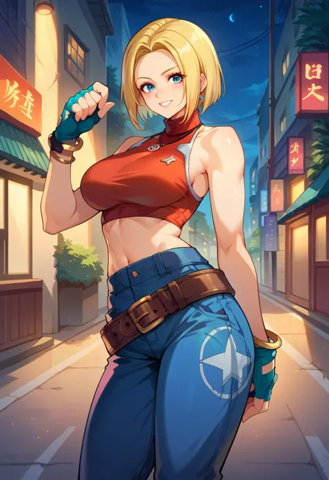 score_9, score_8_up, score_7_up, 1girl, solo, bluemary, short hair, blue eyes,pants, crop top, turtleneck, belt, large breasts, ...