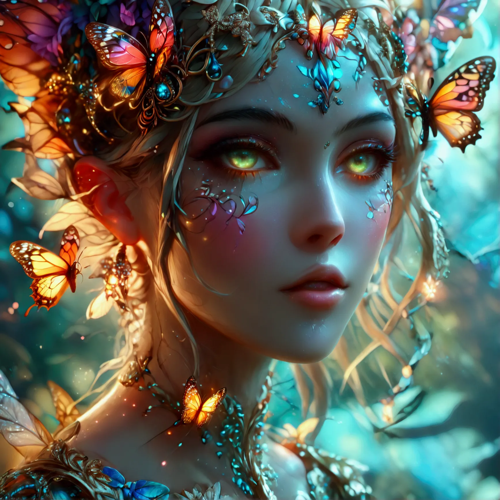 (close-up of a woman with a butterfly costume:1.2), (fantasy art style:1.2), (ornate cosplay:1.2), (digital fantasy art:1.2), (k...