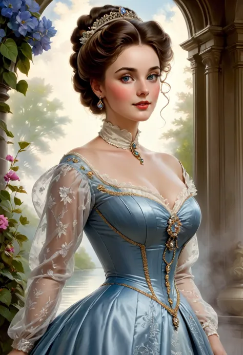 a beautiful noble woman，with elegant, hooked nose, reflecting the old-fashioned class, exquisite, elegant and healthy, natural b...