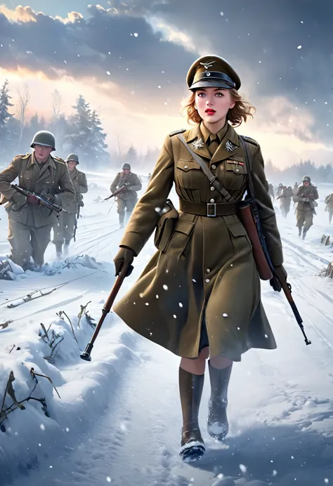 landscape paintings drawn with ultra-high resolution digital paintings,depicting the winter battlefield scenery of world war ii,...