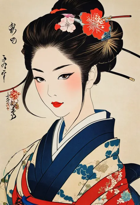 (masseter fascia、Highest quality、Ukiyo-e style、mystery、Exquisite and beautiful、Official Art、Sharaku:1.2)、(One Girl:1.3)、(Fractal...