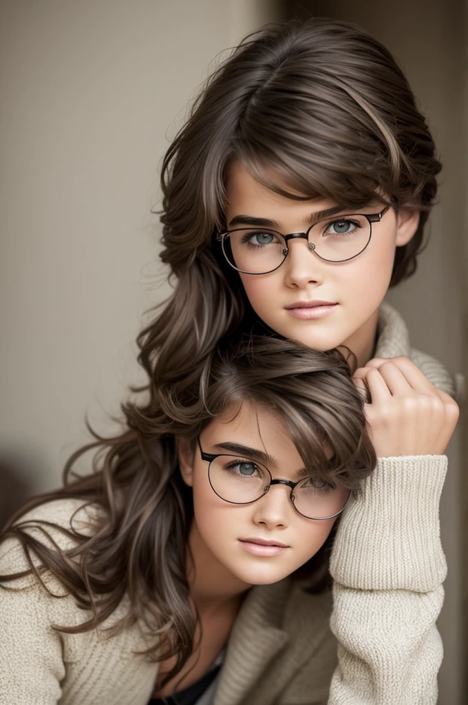 (realisitic. 2010 modern ambience. not too much yellow exposure light. pale light*) (work of art, best qualityer:1.2),   young Brooke Shields , front face, standing alone. short black hair, Pixie. Kizi, very clear and crystalline green eyes, wearing Harry Potter glasses. she has short PIXIE hair and messy like a boy&#39;s messy hair, men&#39;s haircut. she is 15 years old, she is wearing an 80s outfit. adolescent. beautiful. She is thin and has a thin, bony face..
