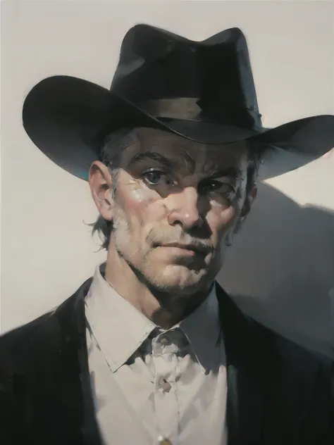 man, cowboy, в cowboyской шляпе, the shadow of the hat screams at the face, shoulder length portrait