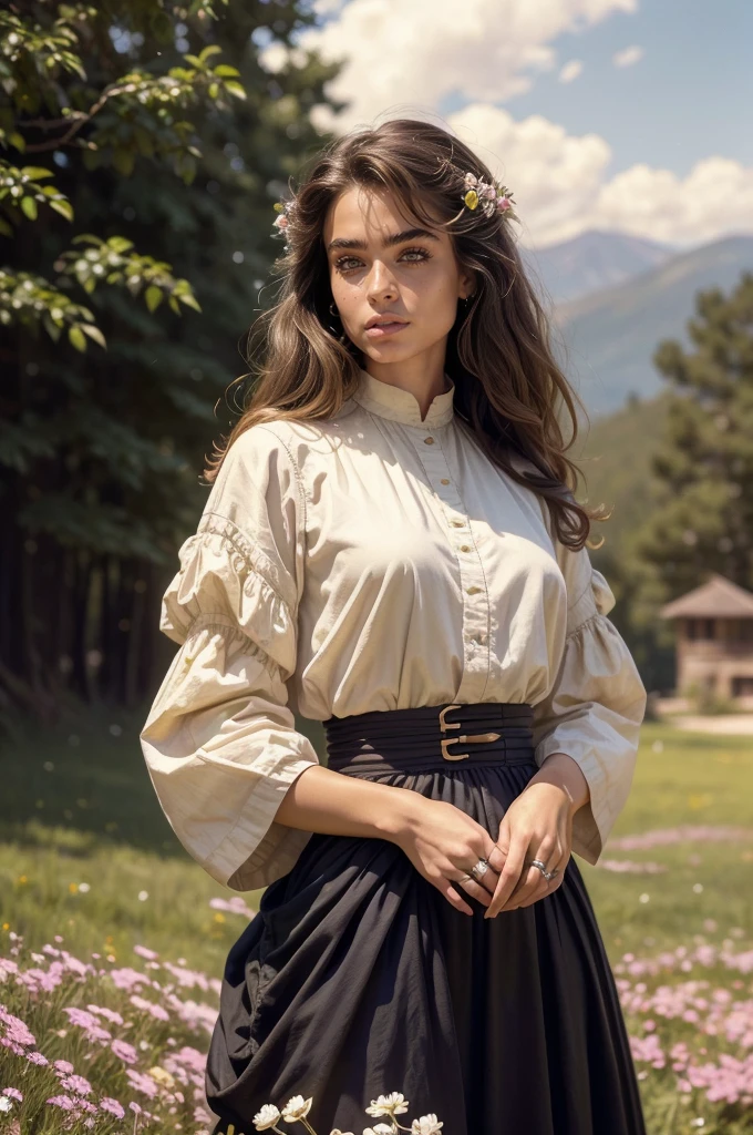 ((Sargent style oil painting))、(highest quality、masterpiece)、soft light、Painting of a woman standing on a hill with flowers in her hands, art of edouard bisson, Krenzkushard, WLOP jeremy lipkin, Inspired by Pierre Auguste Cotto, WLOP painting style, mobius + Reusch + WLOP, Written by Alexander Guinet, Mark Ariane, Inspired by Cynthia Shepherd
