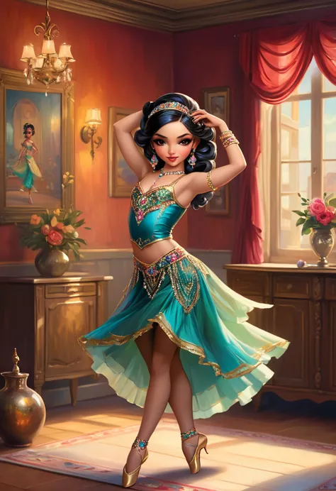 in style of jasmine becket-griffith, full-length portrait of a dancer in a living room, 1girl, stunning young dancer, gypsy danc...