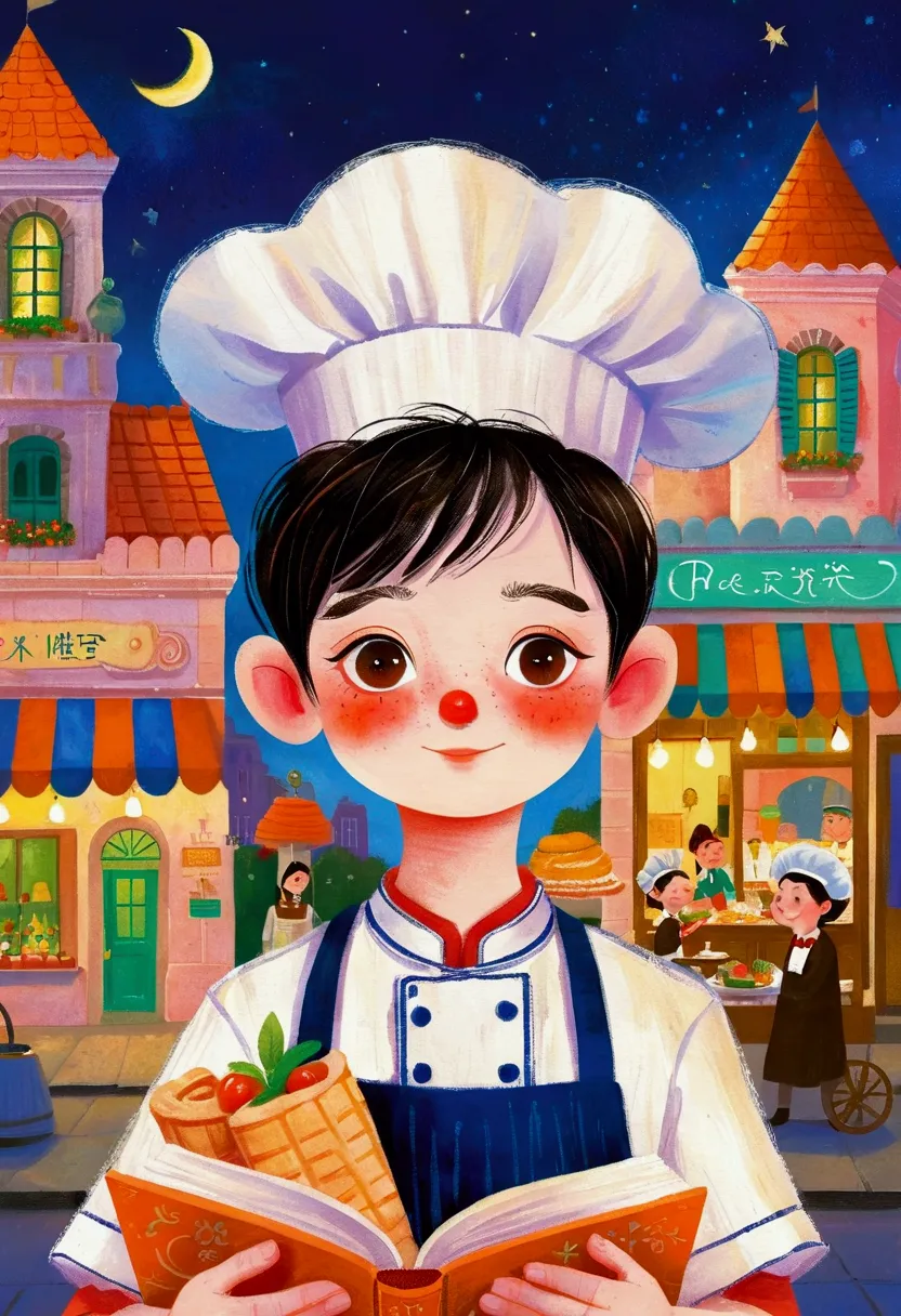 Pastel Art Illustration：Portrait of little boy at pastry chef。 梅青 的Storybook illustration, devianart contest winners, Concept Ar...