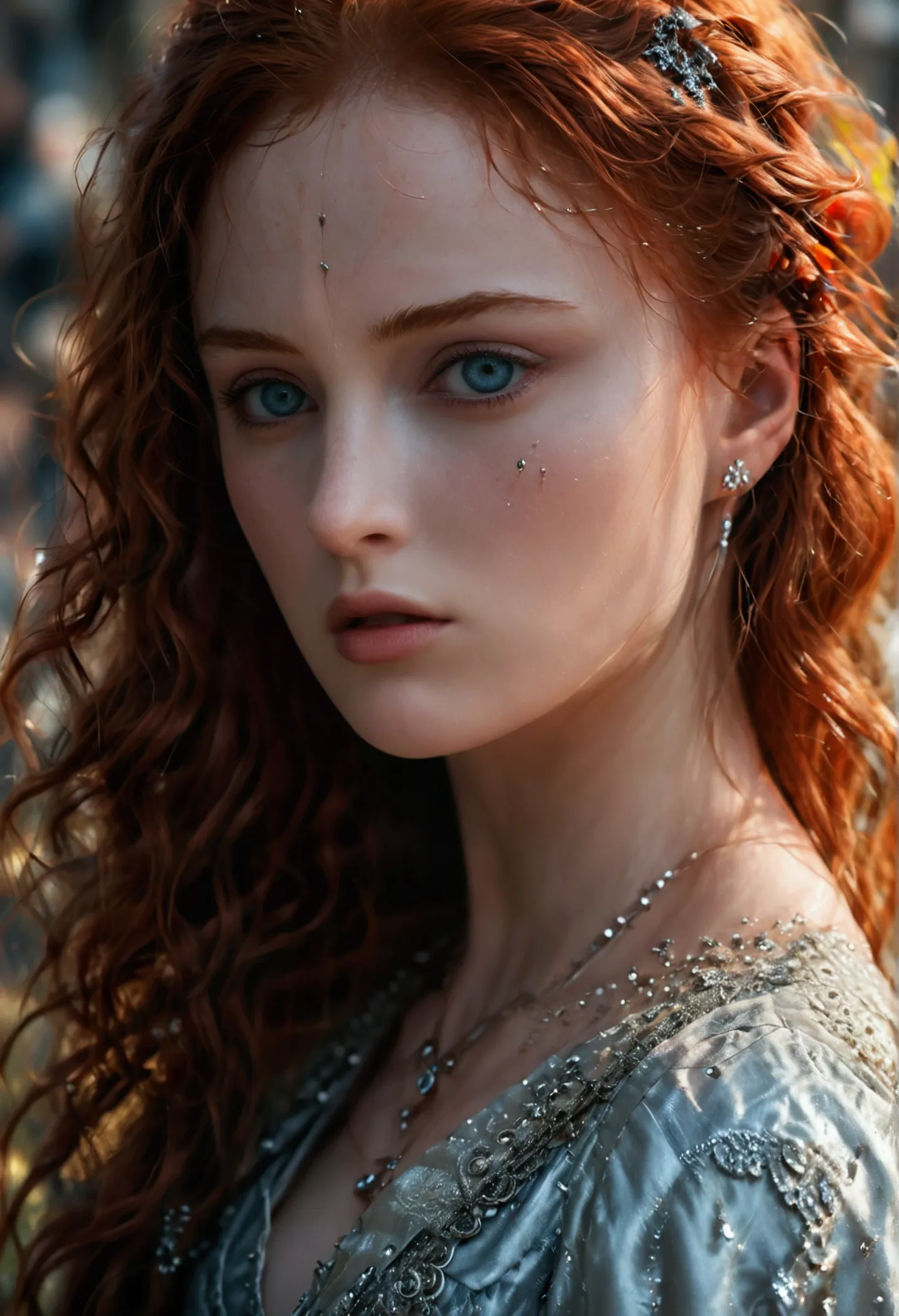 Seductress sansa stark with piercing eyes, flowing red hair, and a commanding presence, (best quality,4k,8k,highres,masterpiece:...