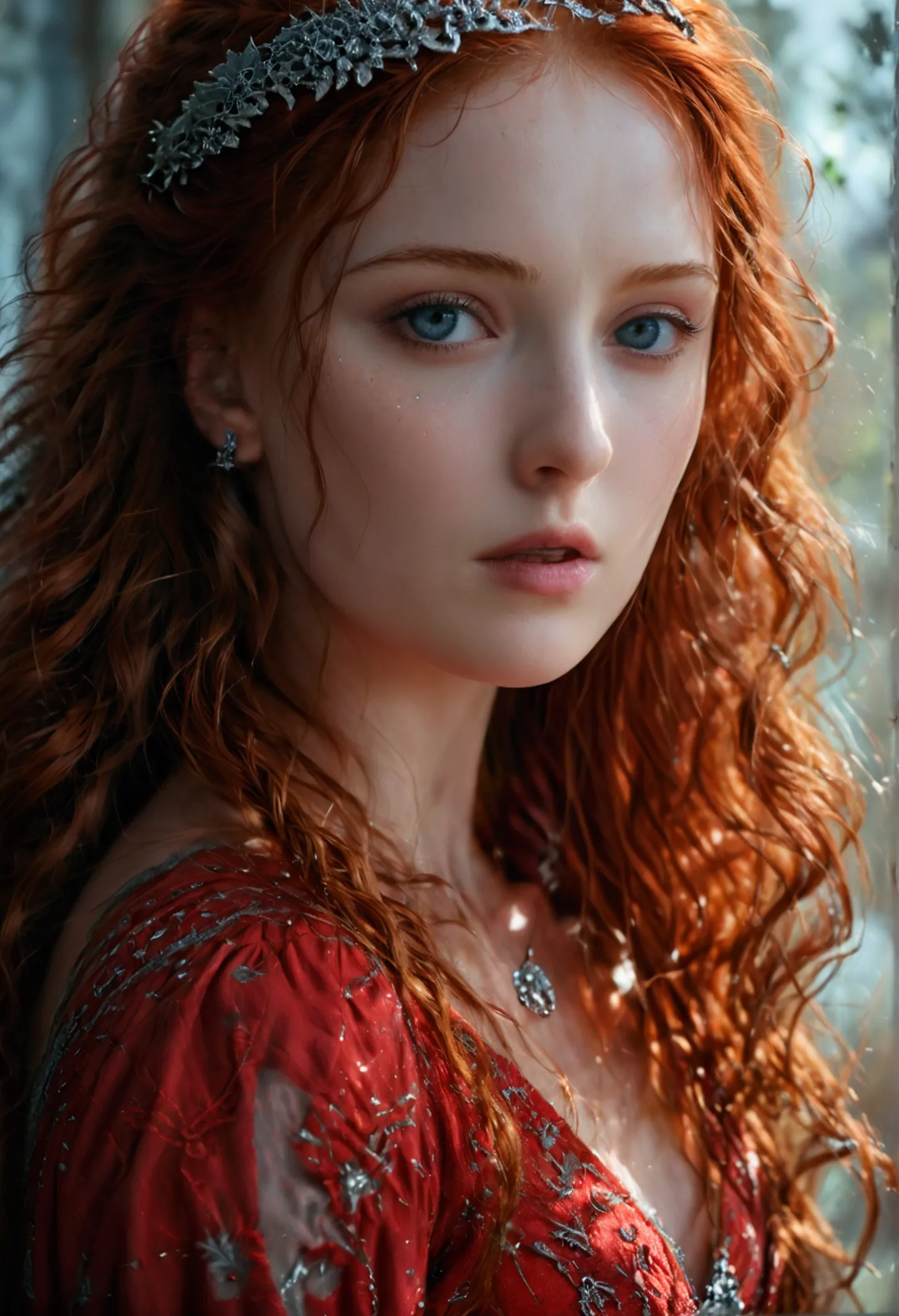 Seductress sansa stark with piercing eyes, flowing red hair, and a commanding presence, (best quality,4k,8k,highres,masterpiece:...