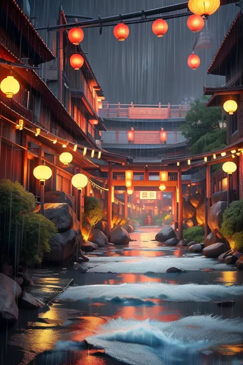 scenery of araf village，there are a lot of lights in the building, dreamy chinatown, china village, awesome wallpapers, japanese...