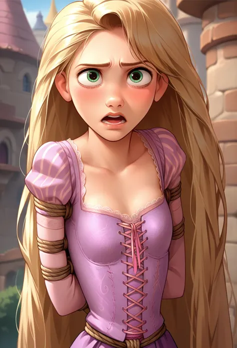 score_9, score_8_up, score_7_up, source_anime,source_anime, 1girl, solo, rapunzel, tangled, torn clothes, very long blonde hair,...