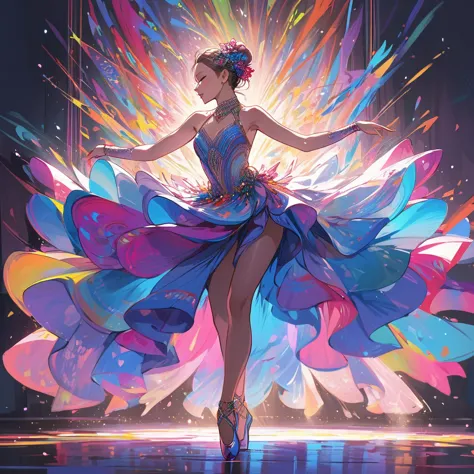 dancer,(fulllbody, full body) solo, portrait,colorful sketch, full of emotions, extremly detailed, illustration,Elegance, dance,...