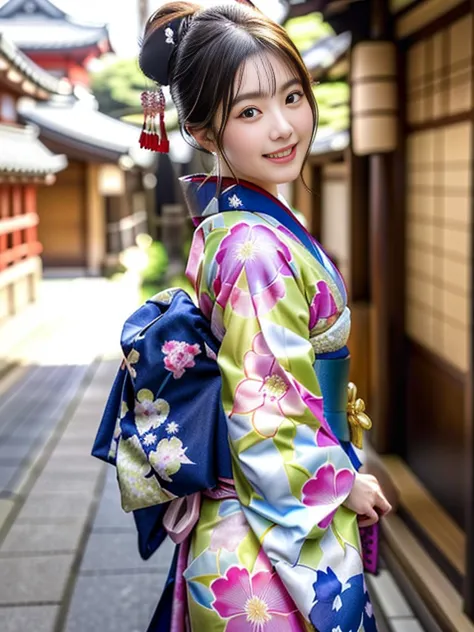 photo-realistic quality、araffe dressed in a kimono standing on a path, wearing a kimono, wearing kimono, 色鮮やかなkimonoを着て, in kimo...