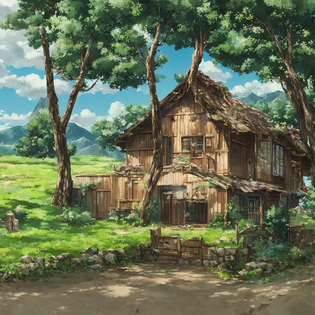 wunderschöne Landschaft, blauer Himmel, Studio Ghibli-Stil, Es gibt keine Leute, Berg hut
, Berg,