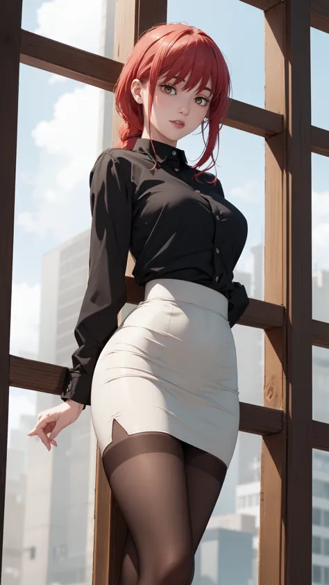 ((masterpiece, best quality, high resolution, perfect pixel, 8k)), 1 girl、sensual thighs、 (red gorgeous hair)、beautiful eyelashe...