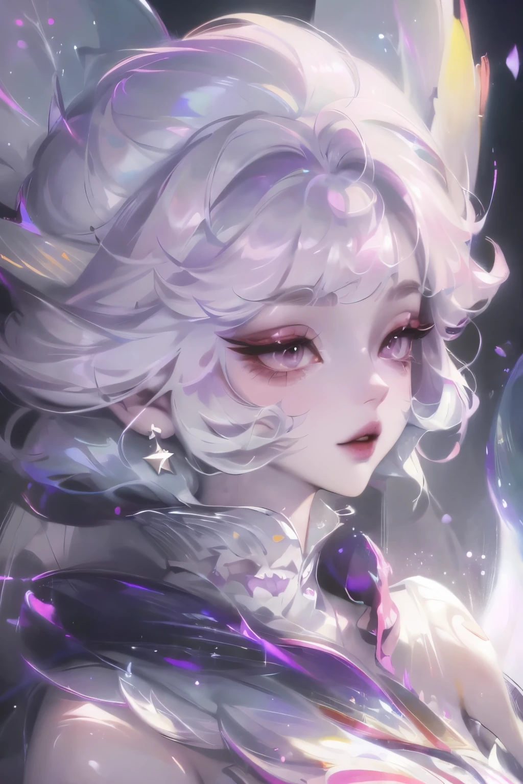 Close-up of a white-haired woman wearing a white mask, Beautiful character painting, Gu Weiss, artwork in the style of Gu Weiss, White-haired deity, author：Yang J, Epic and beautiful character art, Stunning character art, author：Fan Qi, by Wuzhun Shifan, Gu Weiss on pixiv artstation
