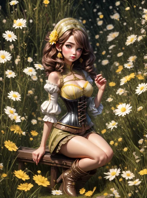 8k, masterpiece, highly detailed, 1girl, (yellow underbust corset), long dress, fairytale, sorcerer, magic, pouty lips, spell bo...