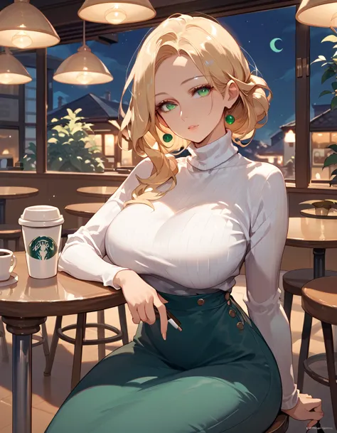 (score_9,score_8_up,score_7_up),1woman,solo,source_anime,mature,big sister,middle age,blonde hair,green eyes,wide hips, large br...